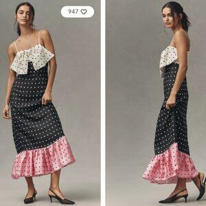 Anthropologie Sleeveless Bow Ruffle Silk Mid-Maxi Dress - NWT! 2X Plus!